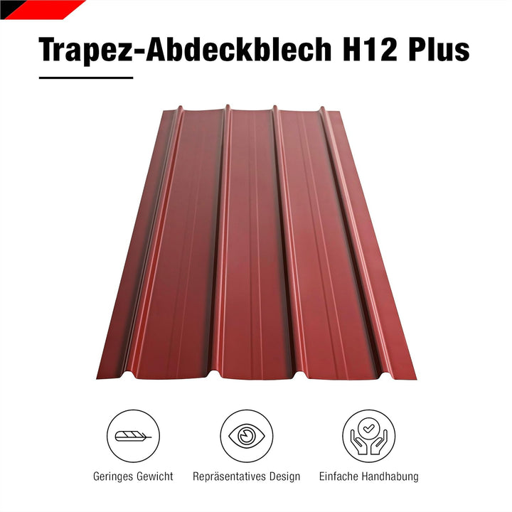 SMART Cover Set H12 Plus, 12 x Trapez-Abdeckblech 125 x 45 cm 6,75 m² inkl. Schrauben (Rot), Rot