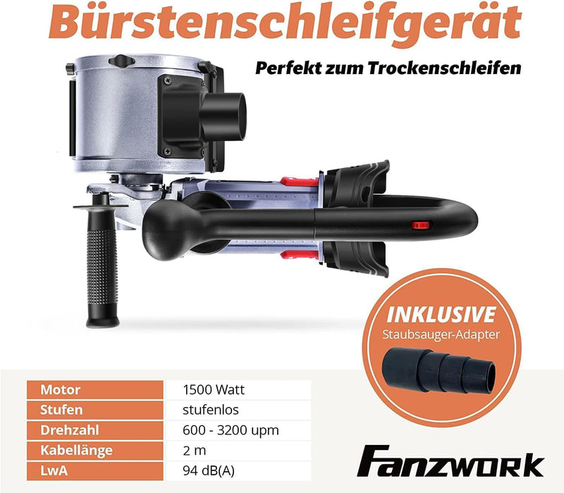 FANZWORK V2 1500 Watt Satiniermaschine zur Renovierung von Oberflächen aller Art, mit Staubsaugung-A