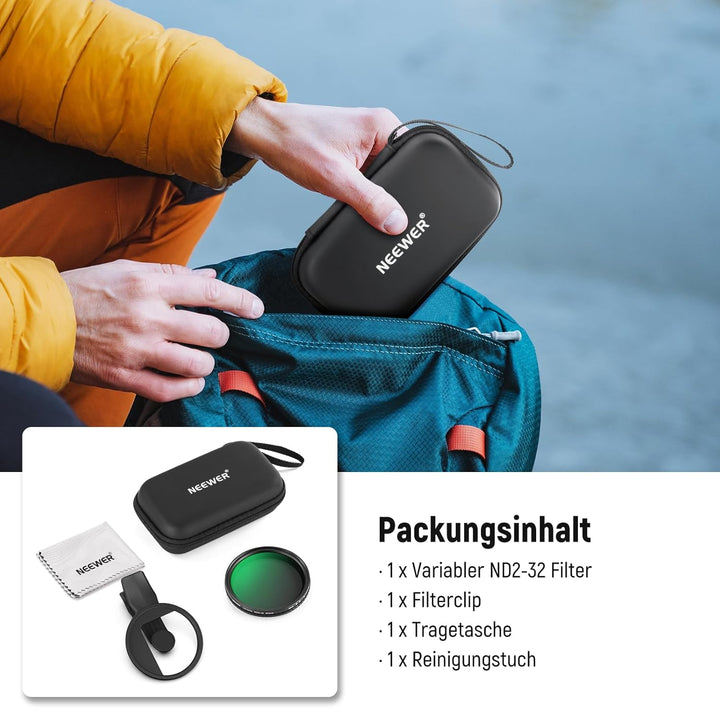 NEEWER 67 mm Variabler ND Filter, aufsteckbarer ND2-32 Neutraldichtefilter für Smartphone Objektive,