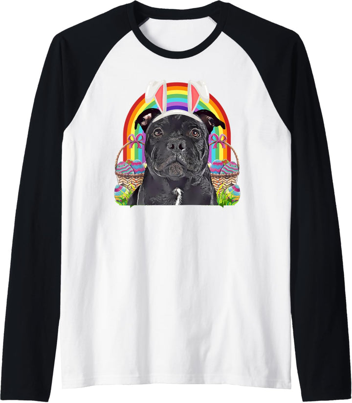 Staffordshire Bullterrier Hund Osterhase Eiersuche Raglan