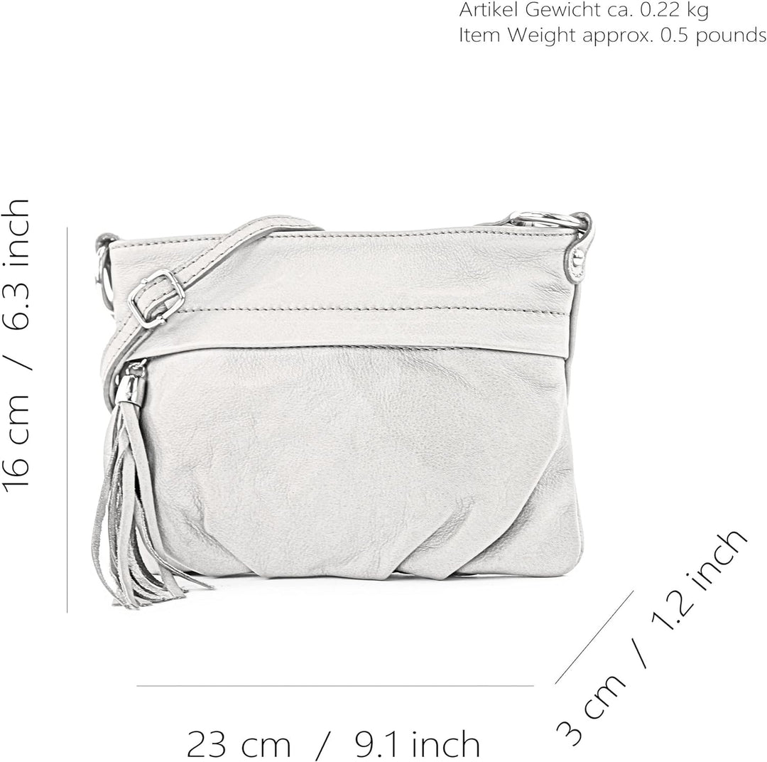 modamoda de - T32 - ital Umhängetasche Klein aus Nappaleder Eisblau, Eisblau