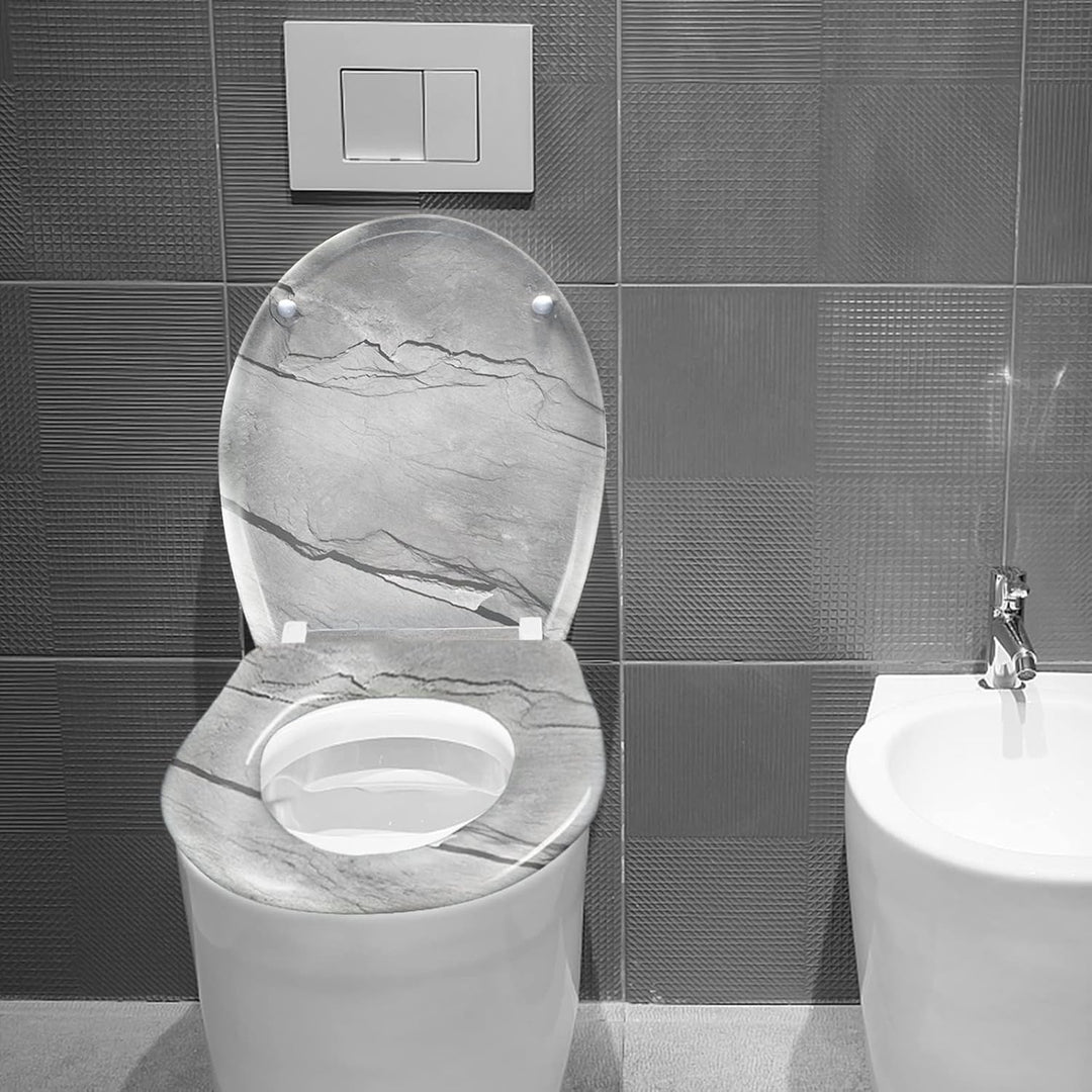 WC Sitz Absenkautomatik Toilettendeckel mit Absenkautomatik，Softclose aus Duroplast und Edelstahl To