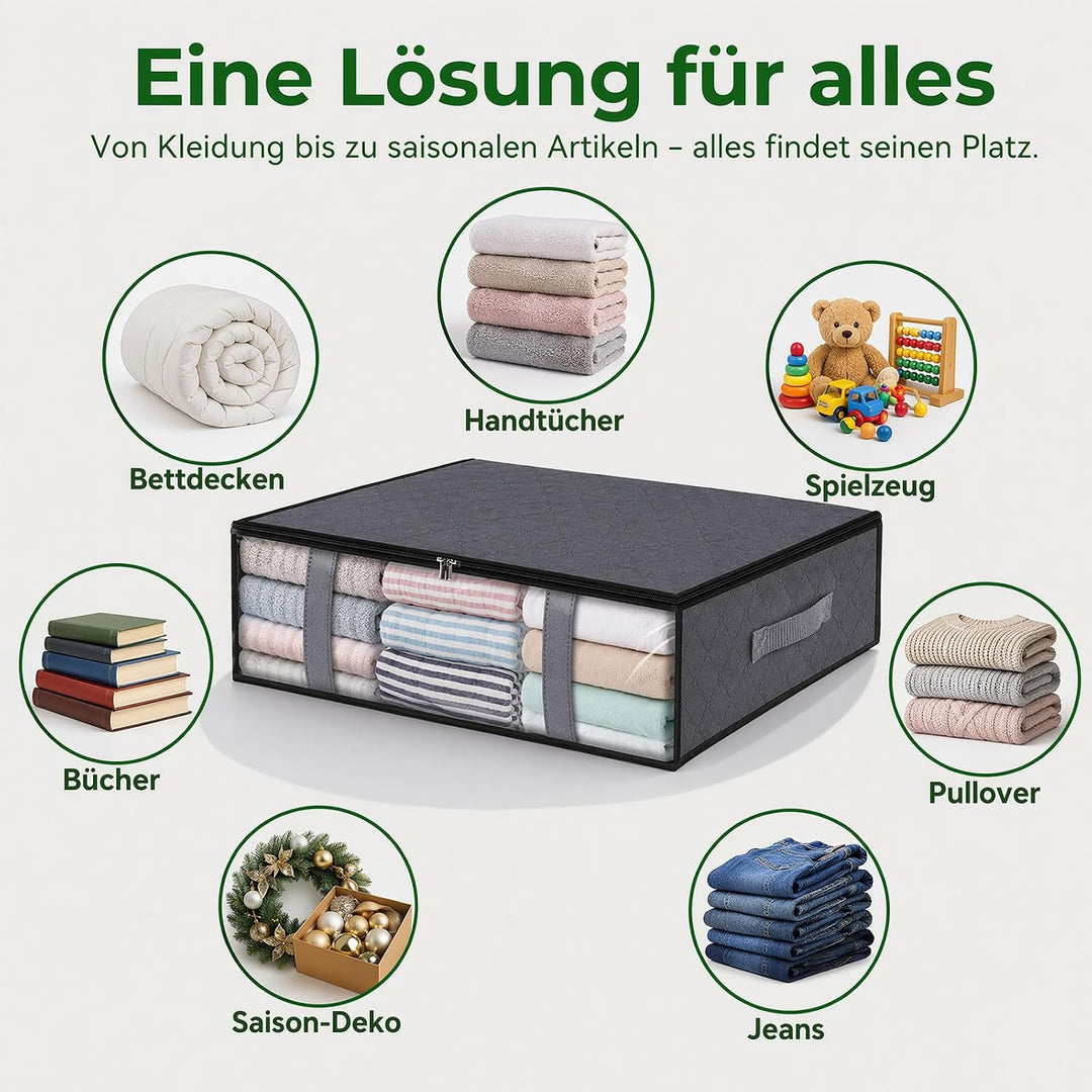 4er-Set Unterbett Aufbewahrungsboxen für Kleideraufbewahrung & Organisation | 40L Waschbare Unterbet