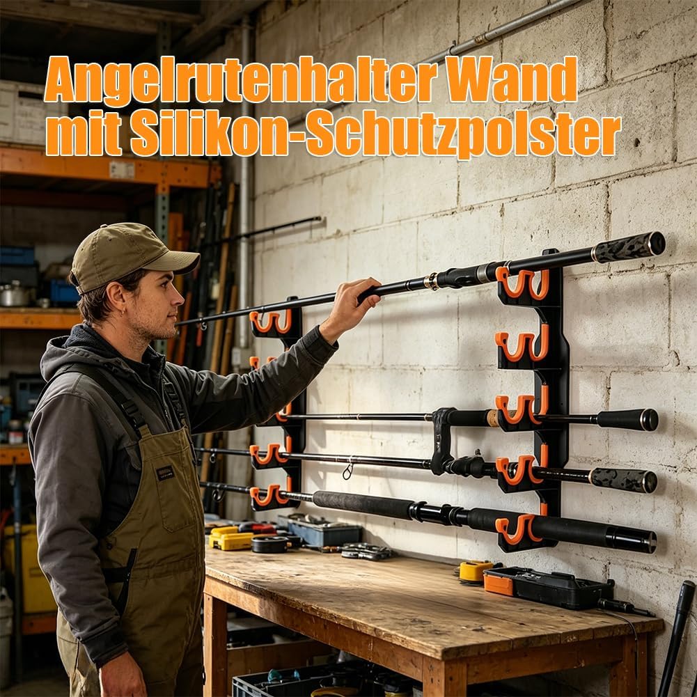 2 Paar Angelrutenhalter Wand, Rutenständer Angelruten mit Silikon-Schutzpolster, Fishing Rod Rack, D