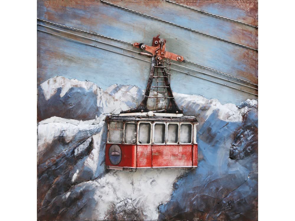 IDYL Metall-Bild mit 3D-Effekt | Moderne Kunst | Seilbahn in den Bergen | Kabine Gondel der Zweiradb