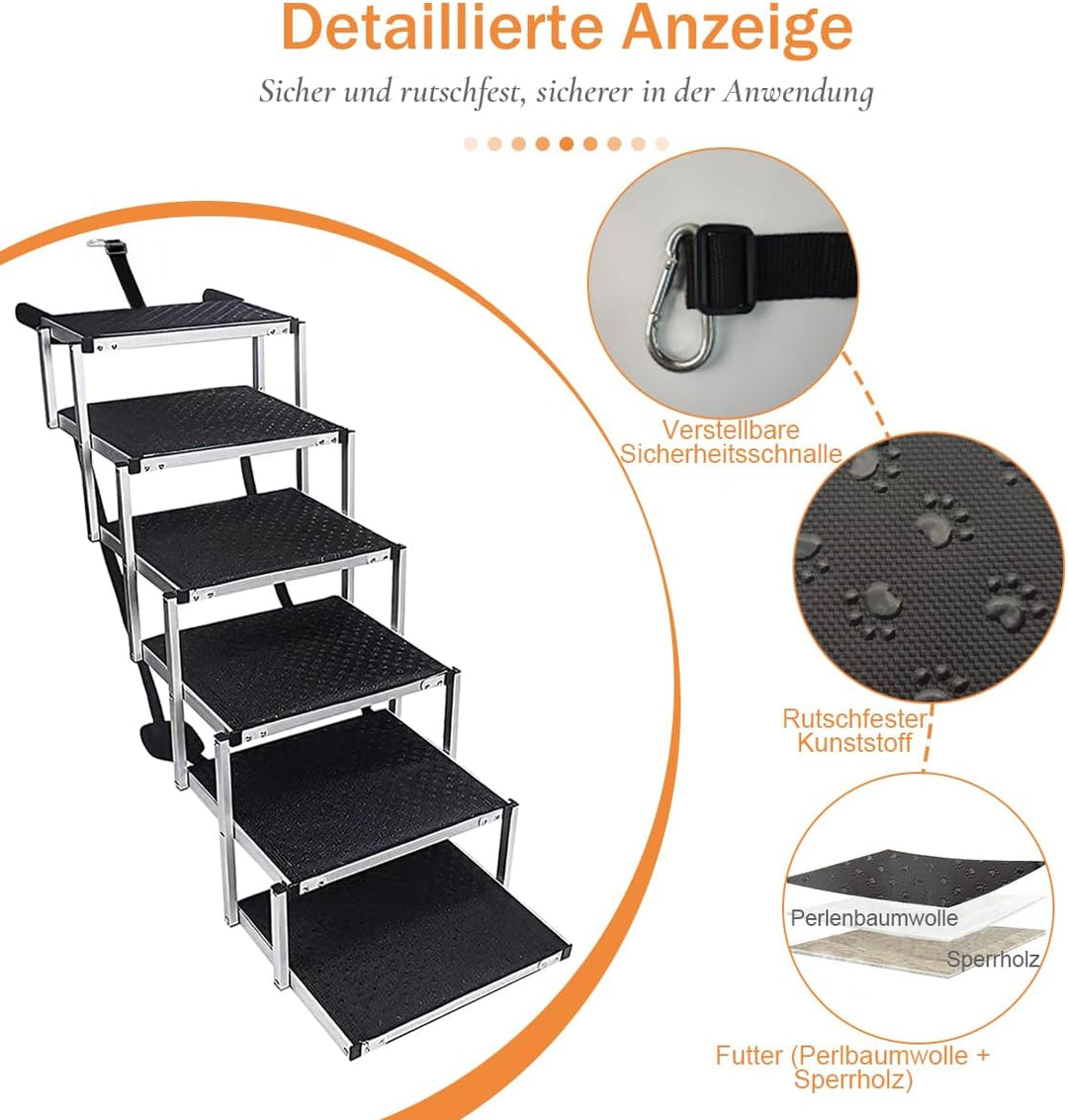 Hundetreppe Auto, 6-stufige Hundetreppe Grosse Hunde bis 70kg, Ideal für Grosse Hunde & ältere Tiere