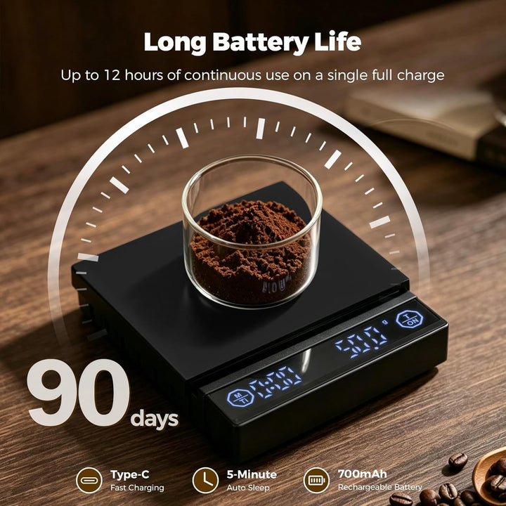 Kaffeewaage mit Timer, 0,1g Feinwaage für Espresso