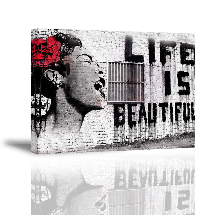 Piy Painting Leinwandbild Bansky Wandbild Life is Beautiful Schreiende Frau Wasserdichte Bilder und