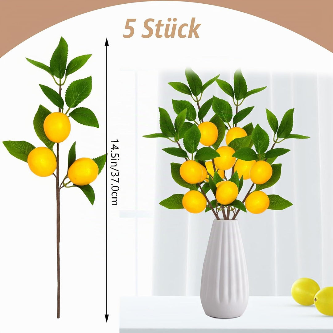 DHER 5pcs Künstlicher Zitronenzweig, Simulation Obst Dekoration, für Haus, Tischdekoration, Hochzeit