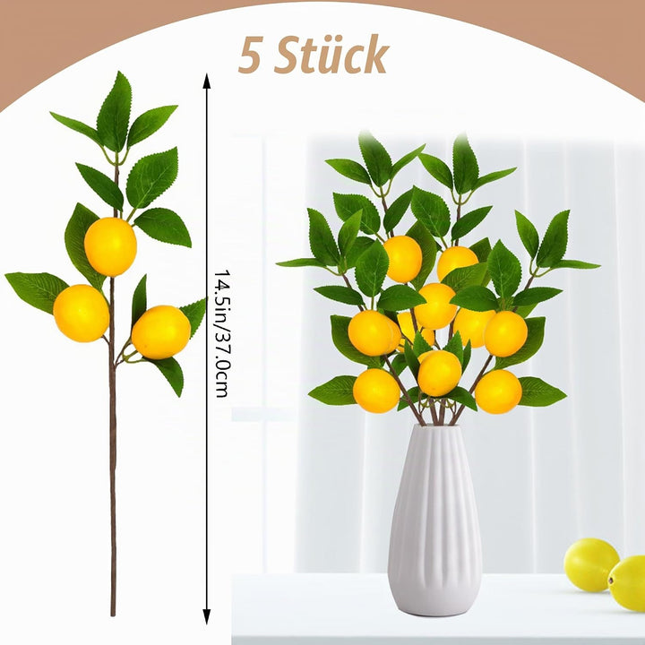 DHER 5pcs Künstlicher Zitronenzweig, Simulation Obst Dekoration, für Haus, Tischdekoration, Hochzeit