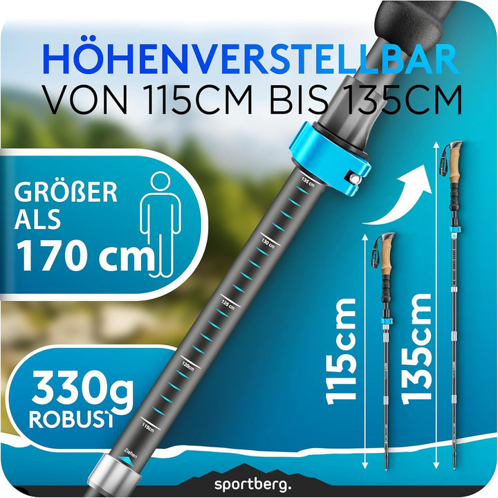 Wanderstöcke faltbar Carbon/Aluminium – leichte Teleskop Walking Stöcke mit Korkgriff, höhenverstell
