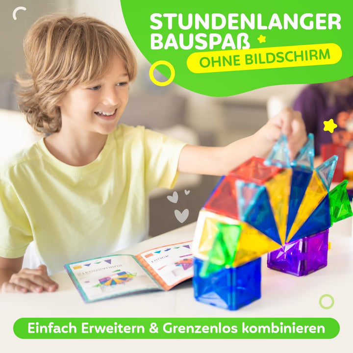 Magneo® Magnetische Bausteine (80 teilig) - Magnetbausteine für Kinder ab 3 Jahren - Pädagogisches M