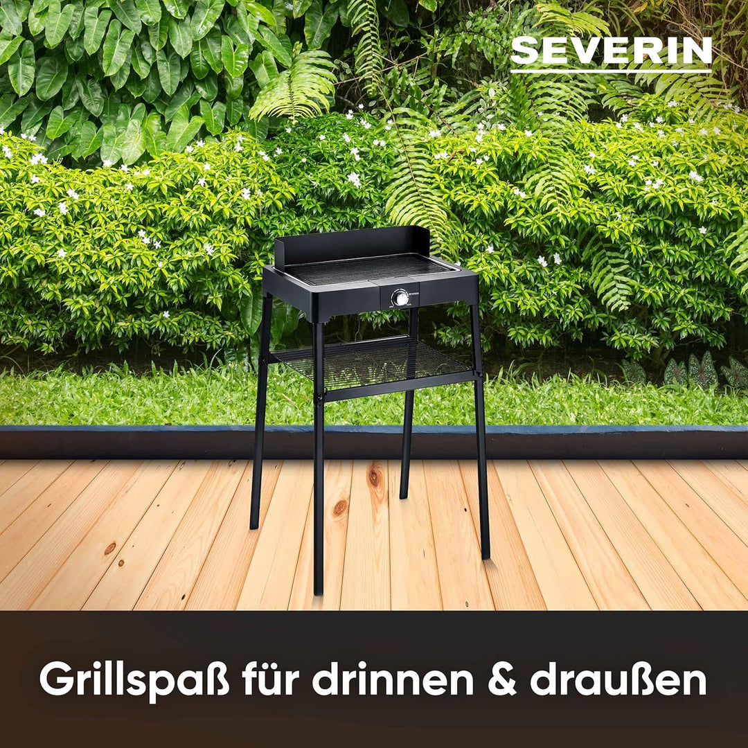 SEVERIN Standgrill mit Aluminium-Grillplatte und Standuntergestell mit Ablagerost, Elektrogrill mit
