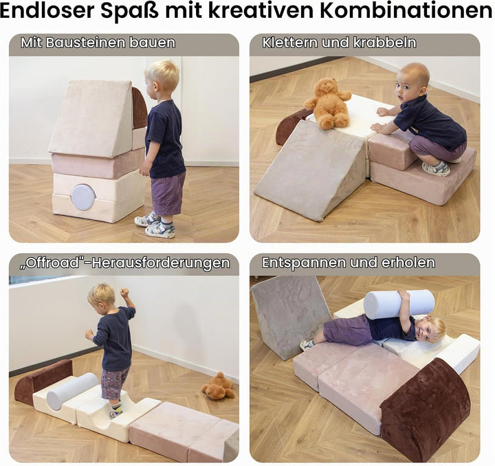 BanaSuper Schaumstoff Bausteine für Kinder, XXL Kletterblöcke Set Falten zu Spielmatte, Weiche Softb