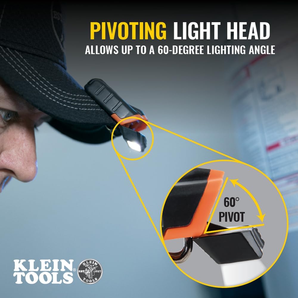 Klein Tools 56402 Cap Visor, LED Clip on Light, schwenkbarer Kopf, 2 x AAA Batterien inklusive