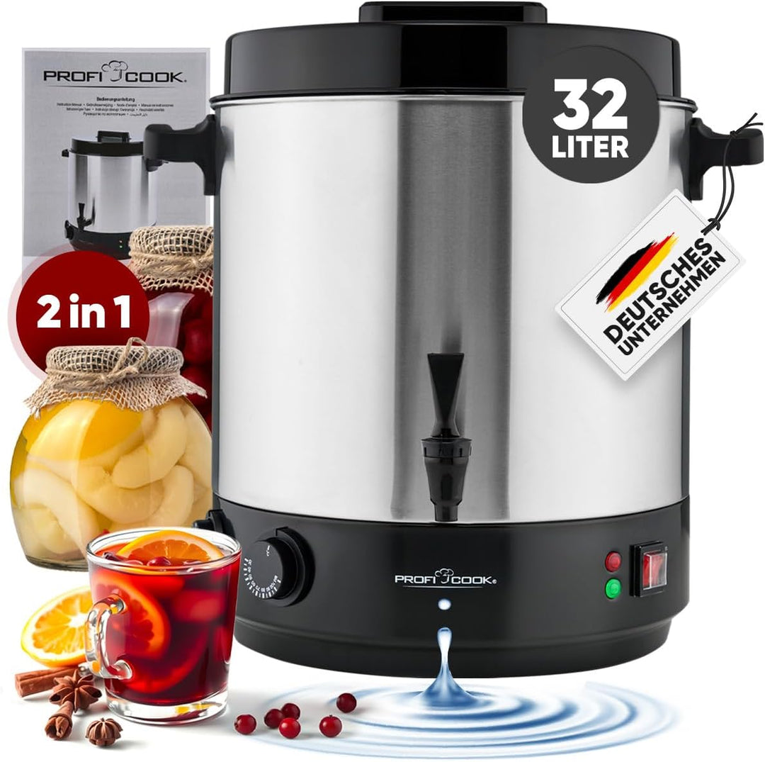 ProfiCook® 2in1 Heissgetränke- & Einkochautomat | 32L Tank | Warmhaltefunktion | Timer | 2100W | 30°