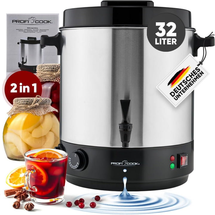 ProfiCook® 2in1 Heissgetränke- & Einkochautomat | 32L Tank | Warmhaltefunktion | Timer | 2100W | 30°