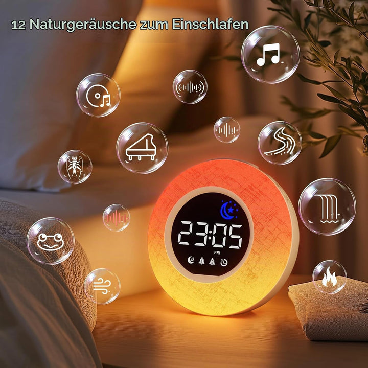 Wecker Digital, Kinderwecker mit 12 Naturgeräuschen und Countdown, Stoffwecker 10 Nachtlicht, Doppel