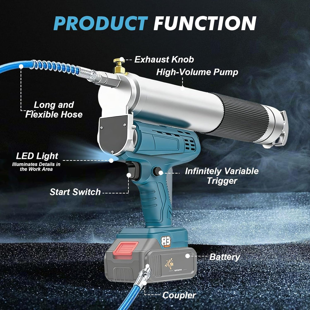 Akku Fettpresse, 12000 PSI Elektrische Fettpresse Kit mit Akkus, 30cm Schlauch, LED-Licht, 4,9 oz/mi