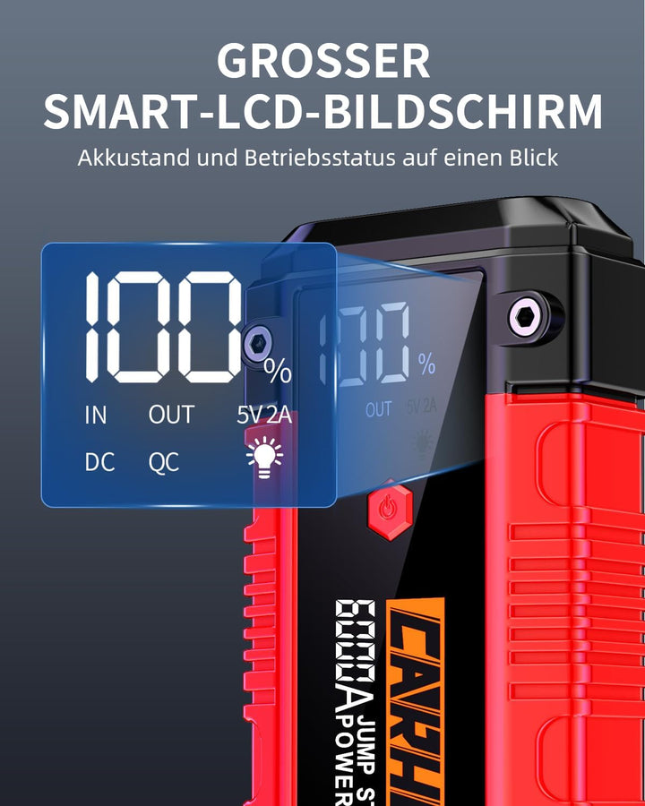 Starthilfe Powerbank für pkw, 6000A Spitzenstrom Auto Starthilfe Powerbank, 12V Starter Powerbank(Bi