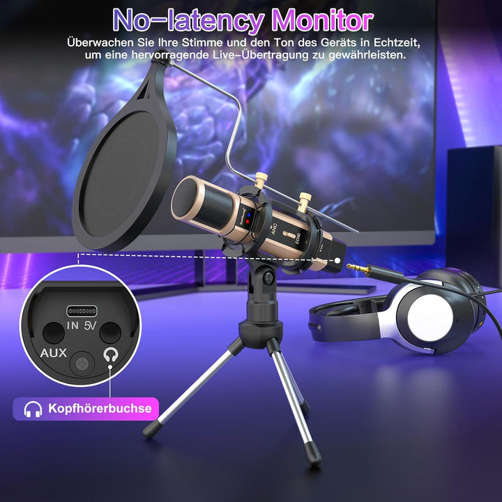 zealsound Mini USB Mikrofon mit Rauschunterdrückung & Eingebauter Hall für Vocal Aufnahmen, Streamin