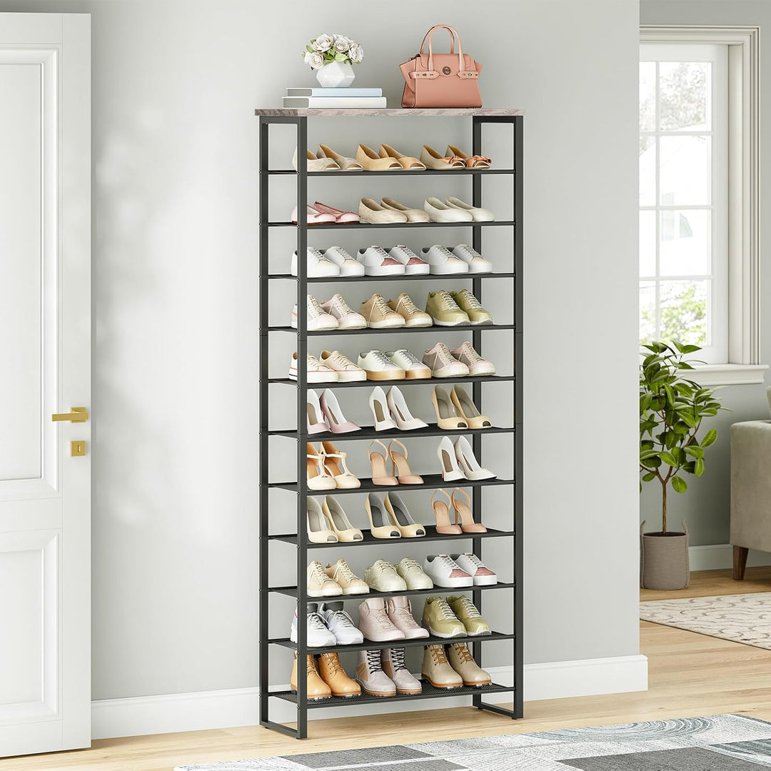 HOOBRO Grosse Schuhregal, 12-stöckiges Schuhablage, Schuhschrank hoch, für 35-45 Paar Schuhe, Metall