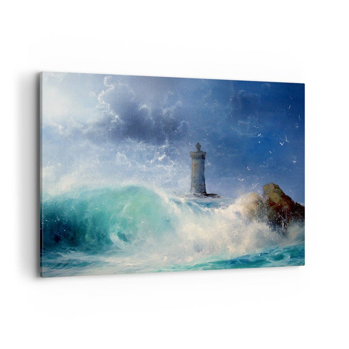 Bilder auf Leinwand 100x70cm Leinwandbild mit Rahmen Leuchtturm Meer Gross Wanddeko Bild Schlafzimme