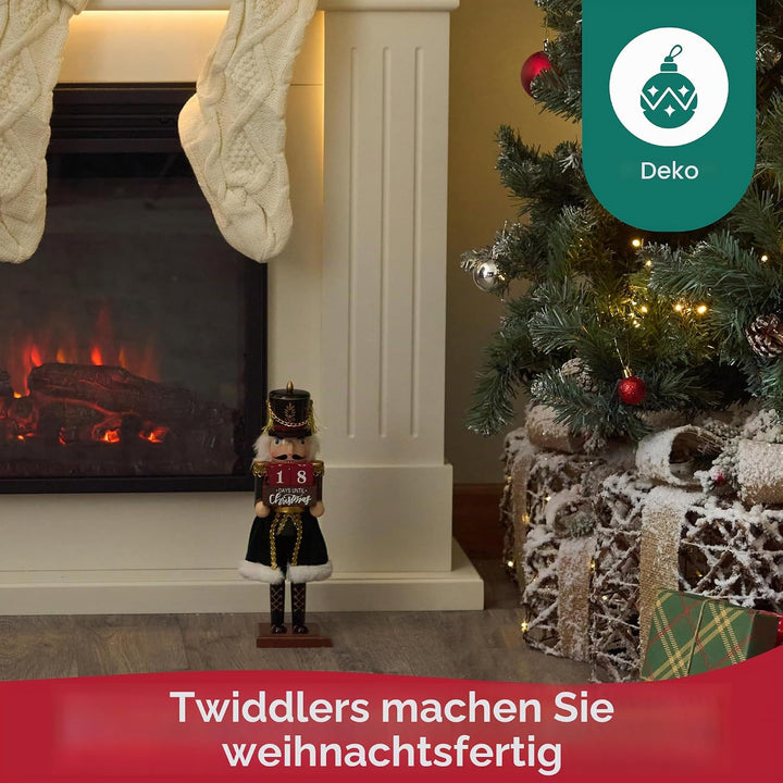 THE TWIDDLERS - Weihnachts-Countdown Nussknacker-Soldat aus Holz, 30cm / 12“ in festlichen Farben -
