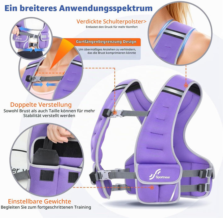 Sportneer Verstellbare Gewichtsweste für Damen Laufweste, 2,7-4,5kg/ 4,5-8,16kg Gewichtsweste für Kr