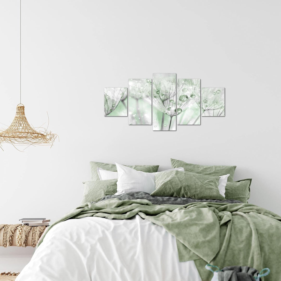 Runa Art Wandbilder Blumen Pusteblume 5 Teilig Bild auf Vlies Leinwand Deko Wohnzimmer Abstrakt Grau