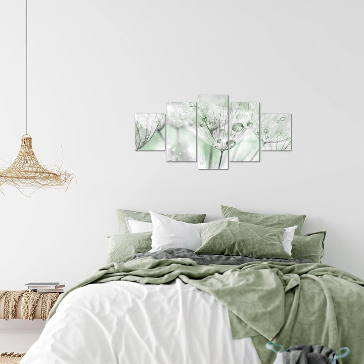 Runa Art Wandbilder Blumen Pusteblume 5 Teilig Bild auf Vlies Leinwand Deko Wohnzimmer Abstrakt Grau