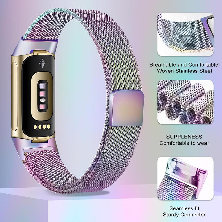 surundo Kompatibel mit Fitbit Charge 6/Fitbit Charge 5 Armband für Damen Herren, Magnetverschluss Ma