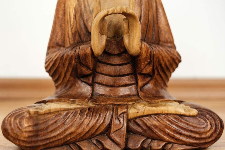 livasia Buddha, Buddhismus Statue, Skulptur aus Holz, Dekofigur (Buddha 30cm 2 Zeigef. Oben), Buddha