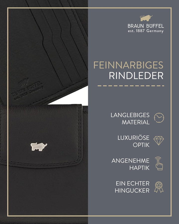 BRAUN BÜFFEL - Geldbörse Damen aus echtem Rindsleder Golf 2.0 - Trifold Geldbeutel Portemonnaie gerä
