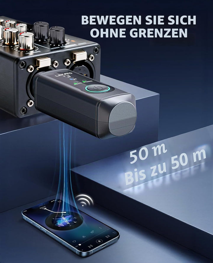 LEKATO P16 Bluetooth XLR Empfänger, Mono/Stereo Audio Receiver mit 15H Laufzeit für PA-, DJ-Systeme