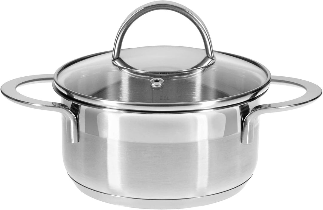 GRÄWE Kochtopf inkl. Glasdeckel, 750 ml, Spülmaschinengeeignet, Topf für Induktion, klein, Edelstahl