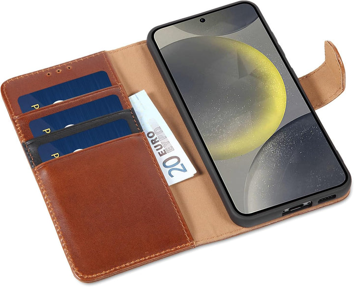 LENSUN Hülle für Samsung Galaxy S24 Echtleder, Handyhülle [Echtes Leder][Standfunktion][RFID Schutz]