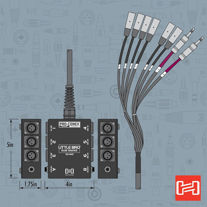 Hosa SH-6X2-20, Pro-Conex Little Bro' Sub Snake, Hosa 6 x XLR Sends and 2 x 1/4 in TRS Returns, 20 f