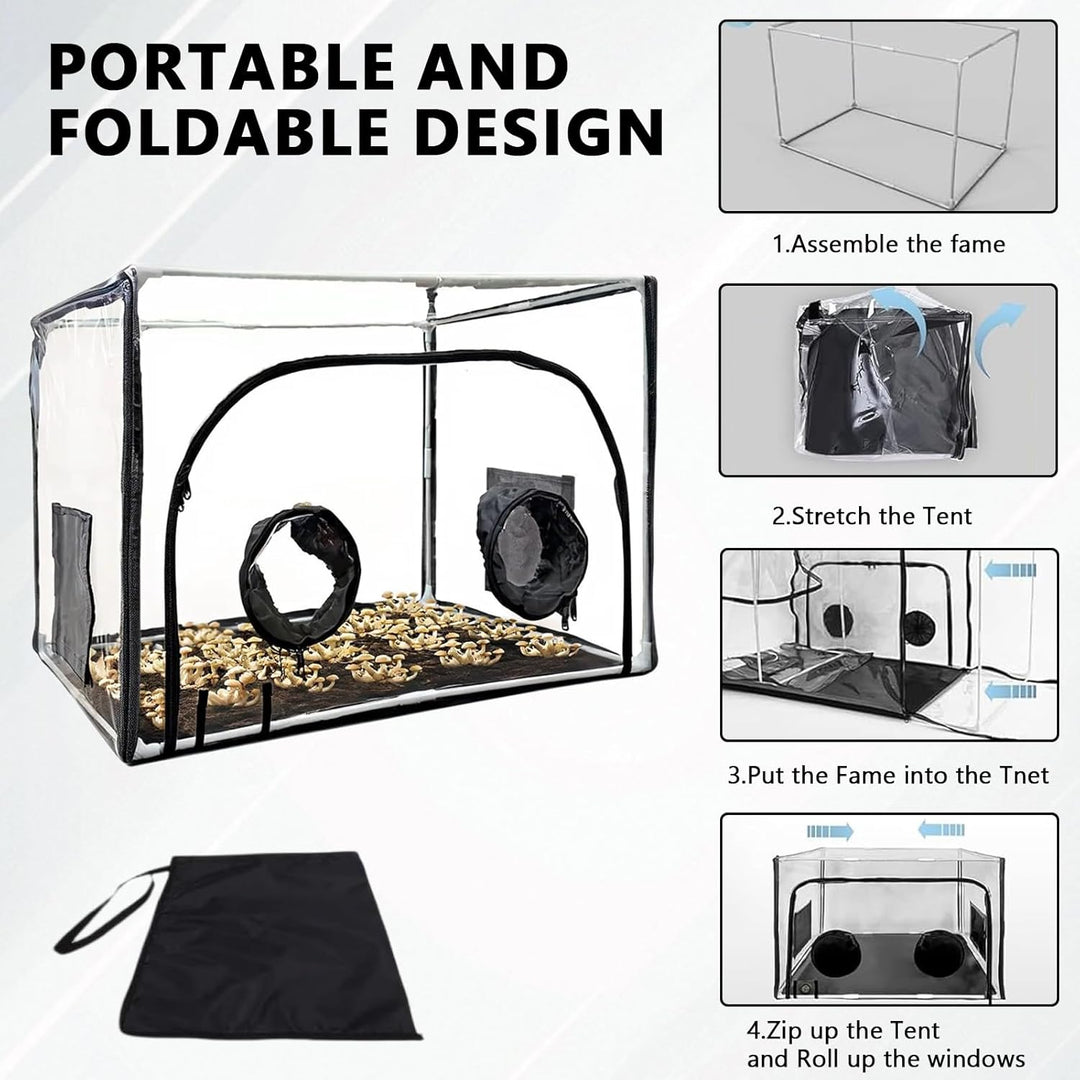 Still Air Box,Tragbares Mushroom Grow Kit, PVC Pilz-Wachstums-Set mit 2 Arm Ports, Faltbare Pilzzuch