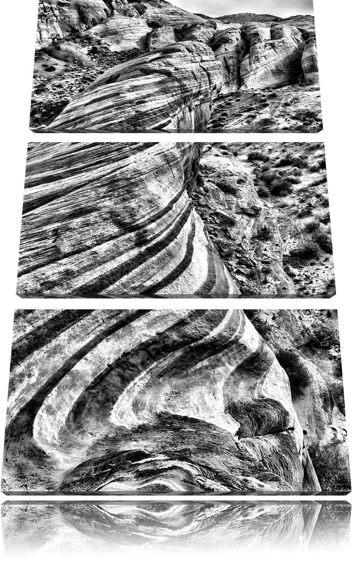 Pixxprint Monocrome, Wüste Nevada Grand Canyon 3-Teiler Leinwandbild 120x80 Bild auf Leinwand