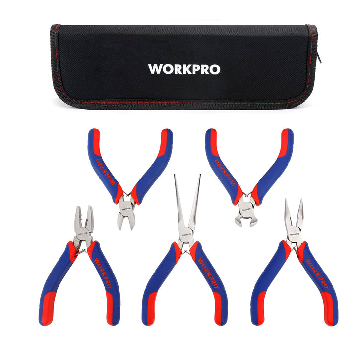 WORKPRO Mini-Zangen-Set, Schmuckzangen, 5-teilig, inkl. Linesman-Zange, Spitzzange, Seitenschneider,