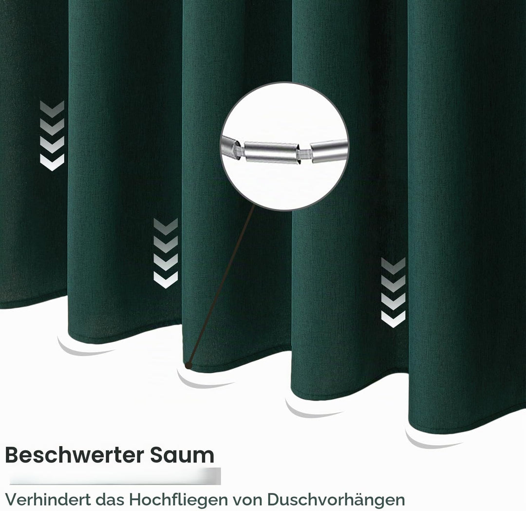 MIULEE Leinen Texturiert Duschvorhang 240x200 cm dunkelgrün, Schwerer Hotel Luxus Polyester Wasserdi