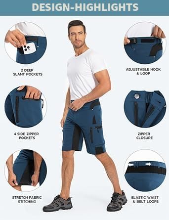 Hiauspor Kurze Hosen Herren, Leichte Wanderhose Atmungsaktiv Schnelltrocknen Cargo Bermuda Shorts El