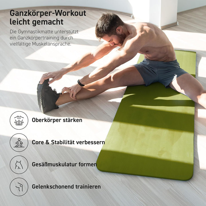 MSPORTS Gymnastikmatte Premium inkl. Tragegurt + Übungsposter + Workout App I Hautfreundliche Fitnes