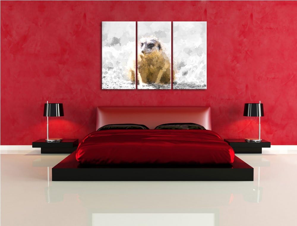 schüchternes Erdmännchen schwarz/weiss Deluxe 3-Teiler Leinwandbild 120x80 Bild auf Leinwand, XXL ri