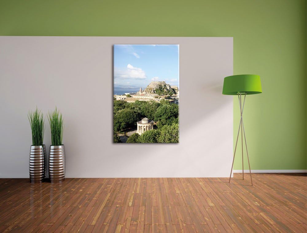 Pixxprint Griechische Entspannungsoase / 100x70cm Leinwandbild bespannt auf Holzrahmen/Wandbild Kuns