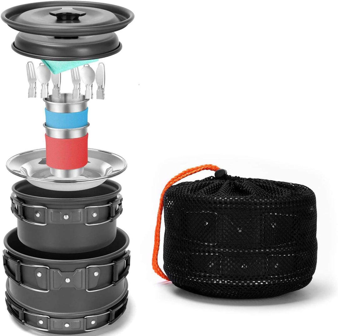 Campinggeschirr Set Outdoor Camping Zubehör Tragbares Camping Topf Cookware Kit Aluminium Camping Ko