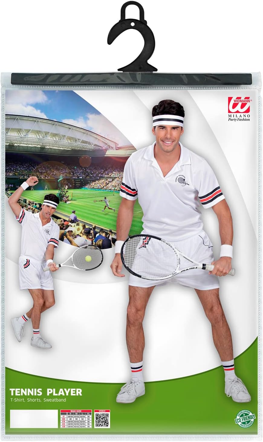 W WIDMANN MILANO Party Fashion - Kostüm Tennisspieler, T-Shirt, Hose, Schweissband, Karneval, Mottop