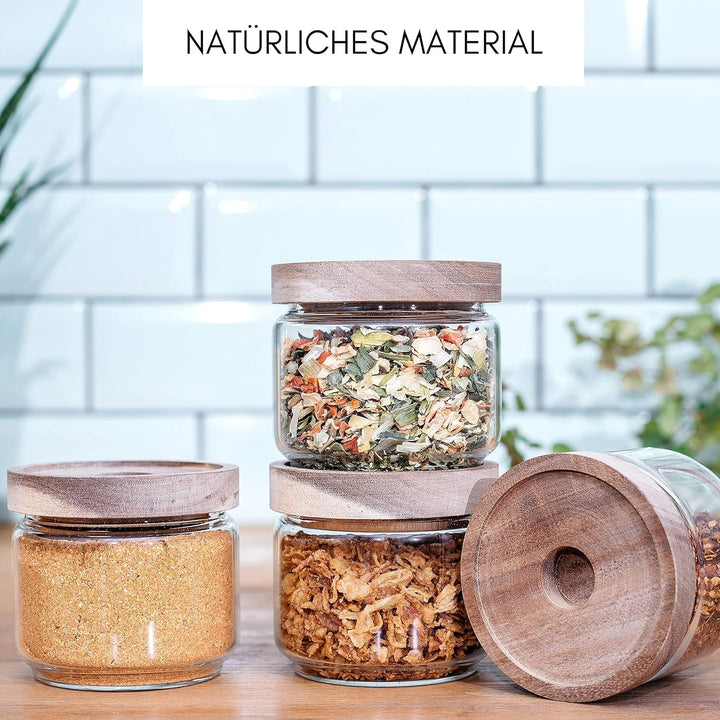 Econovo® Vorratsgläser mit Deckel 300ml (4-teilig), Glasbehälter mit Deckel Set, Vorratsdosen Glas z