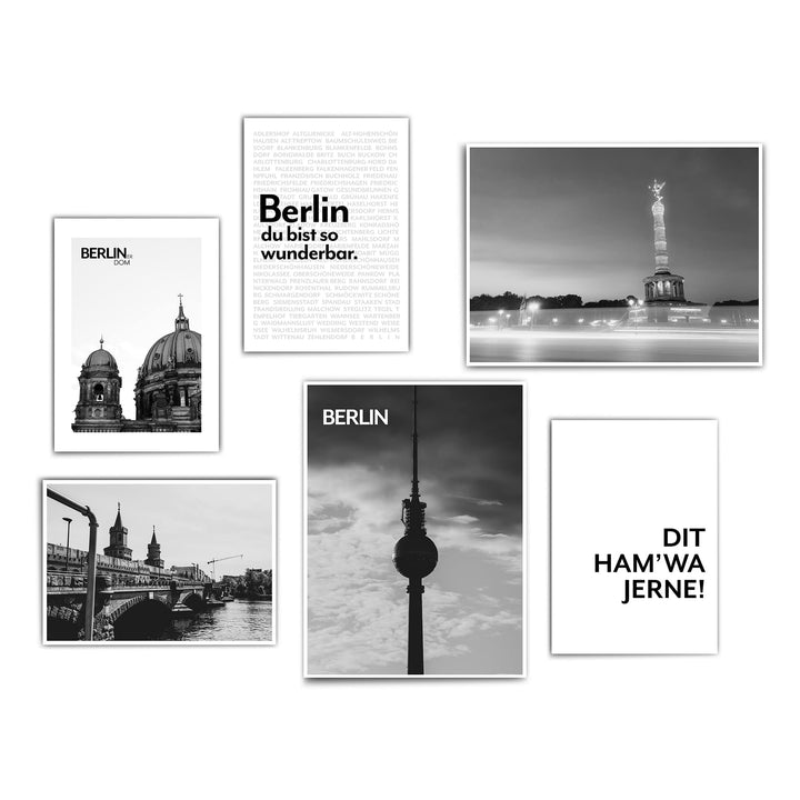 Berlin Poster - Wohnzimmer Bilder Set für Berliner - Geschenk Idee zum Einzug/Umzug - Hauptstadt - o